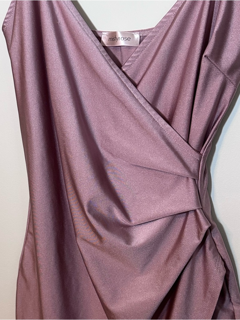 Misty Rose Womens Fitted Ruched Slit Dress in Shimmer Dusty Mauve Size S Party - Picture 2 of 10